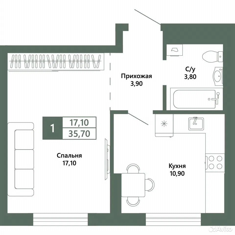 1-к. квартира, 35,7 м², 13/14 эт.