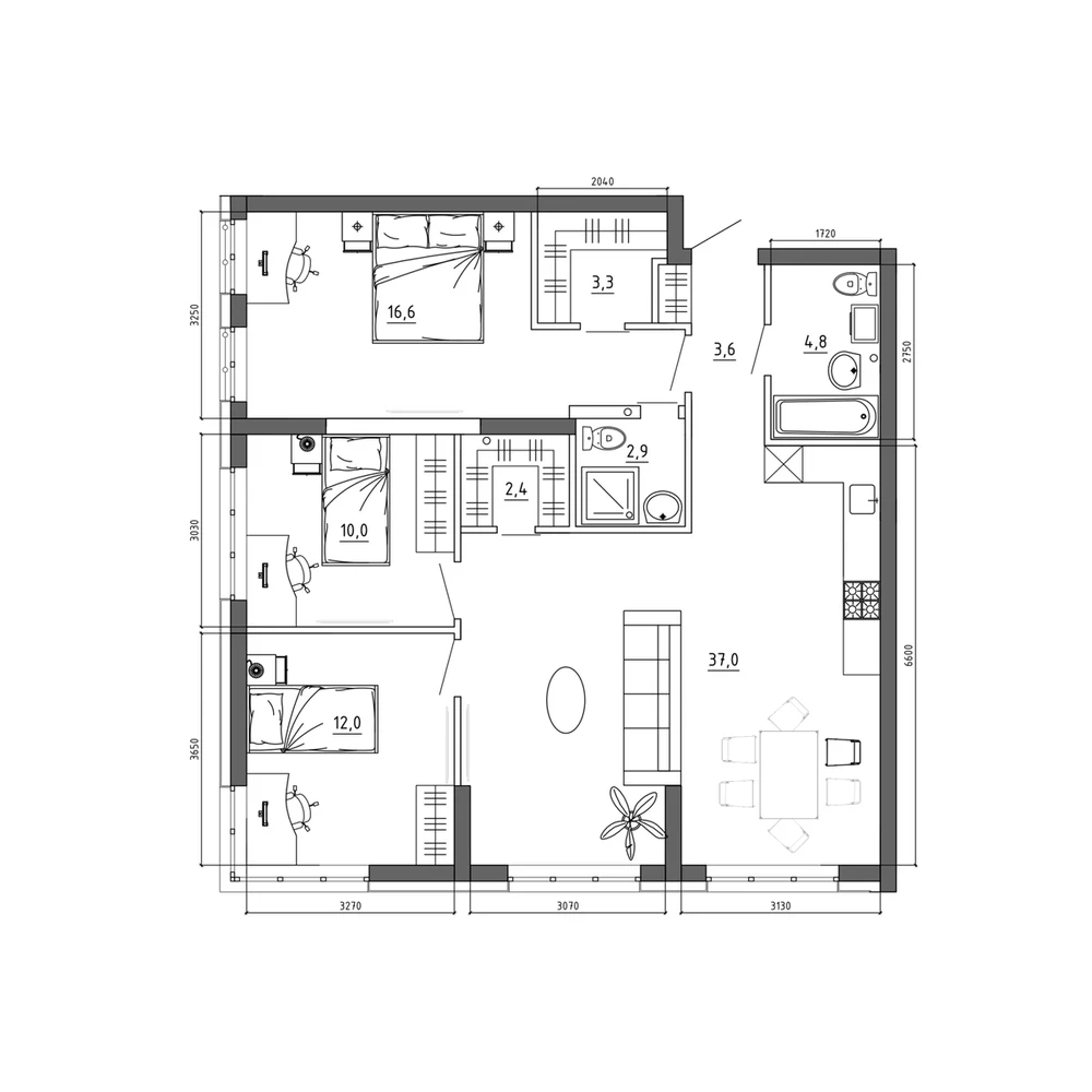 Планировка: 4-комнатная · 98,5 м²