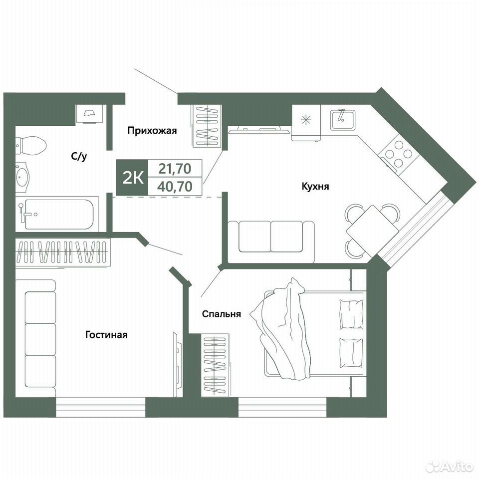2-к. квартира, 40,7 м², 2/14 эт.
