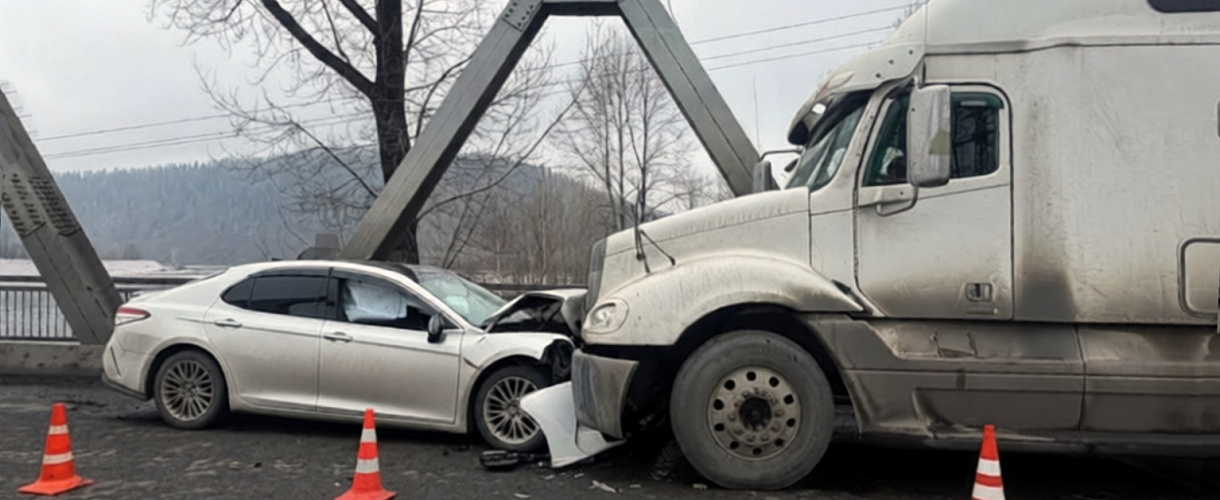 ДТП на мосту Усы: Toyota Camry влетела лоб в лоб в Freightliner, травмированы двое (ФОТО)