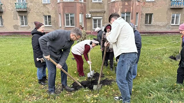 На Инициативной в Кировском районе Кемерова высадили 59 деревьев и кустарников